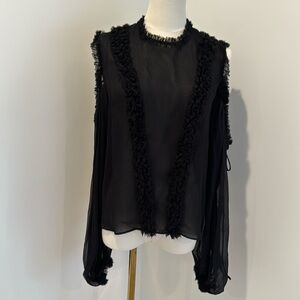 Alexis Black Silk Top with long sleeves and shoulder cut outs
